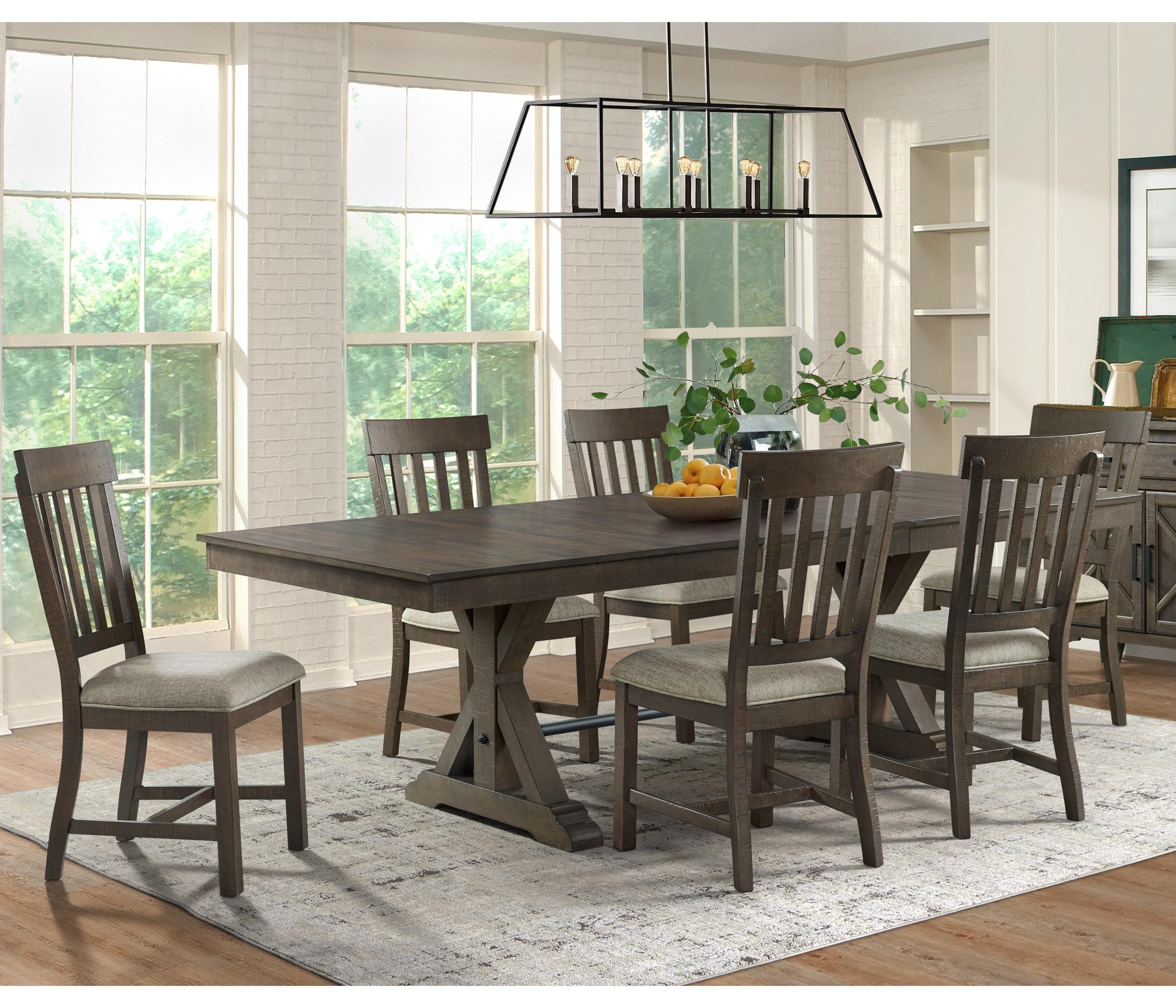 Farmhouse table hotsell with fabric chairs